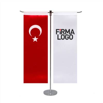 T Tipi Masa Bayrağı 2'li Krom Direk - 1